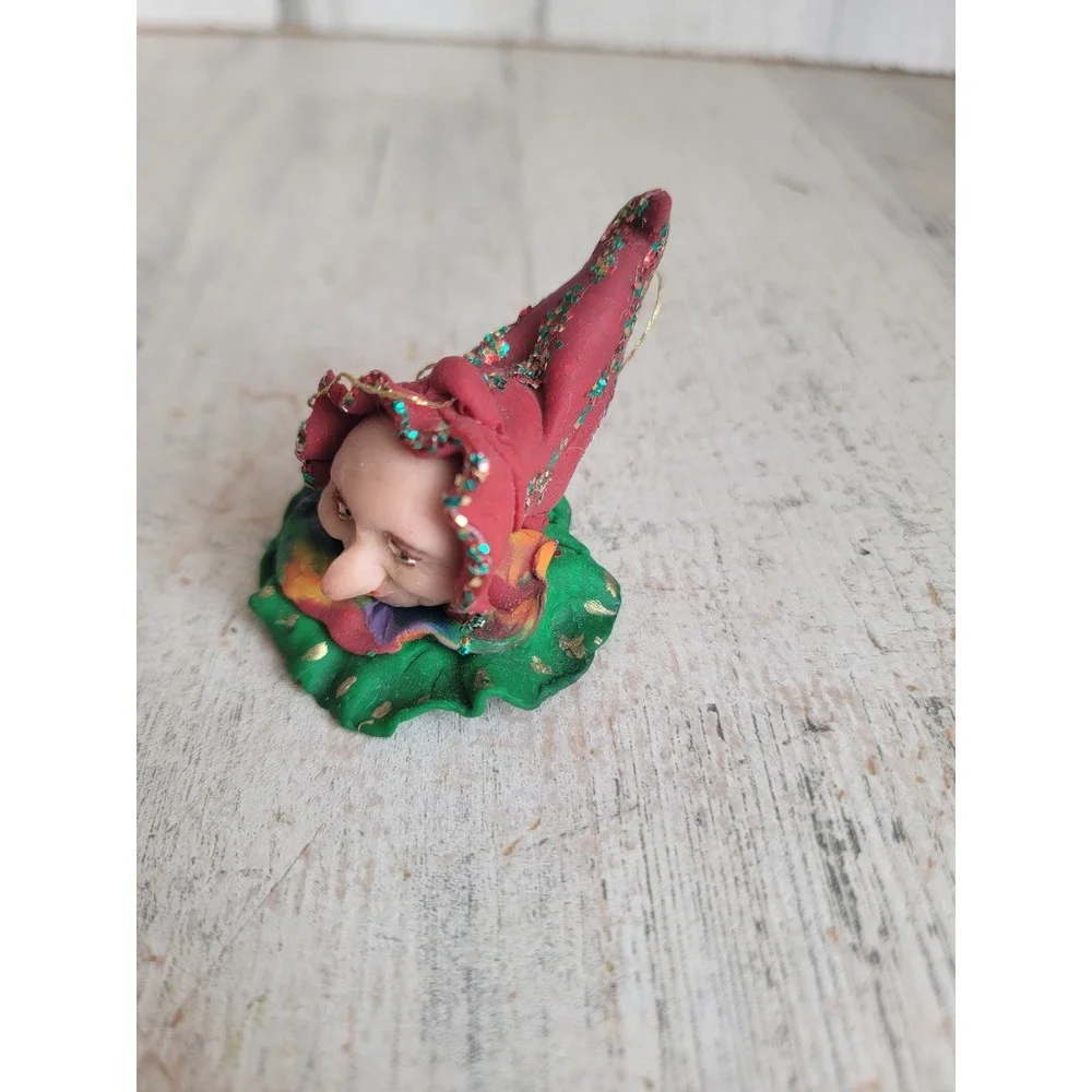 Vintage clay dough jester clown head ornament Xmas unique circus mid evil